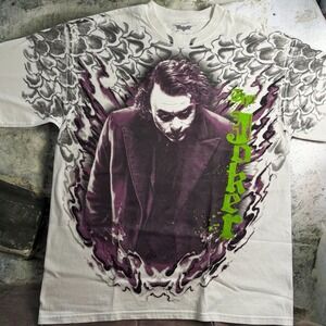 Vintage 2009 Dark Knight Joker AOP T Shirt XL Heath Ledger Batman DC Movie Tee